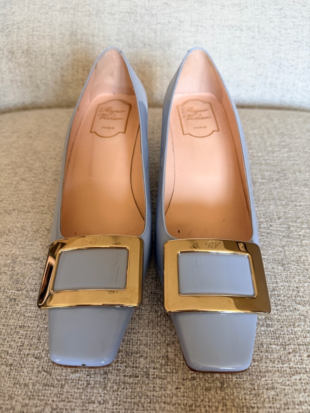 Roger Vivier Pale Blue Patent Leather Buckle Flats